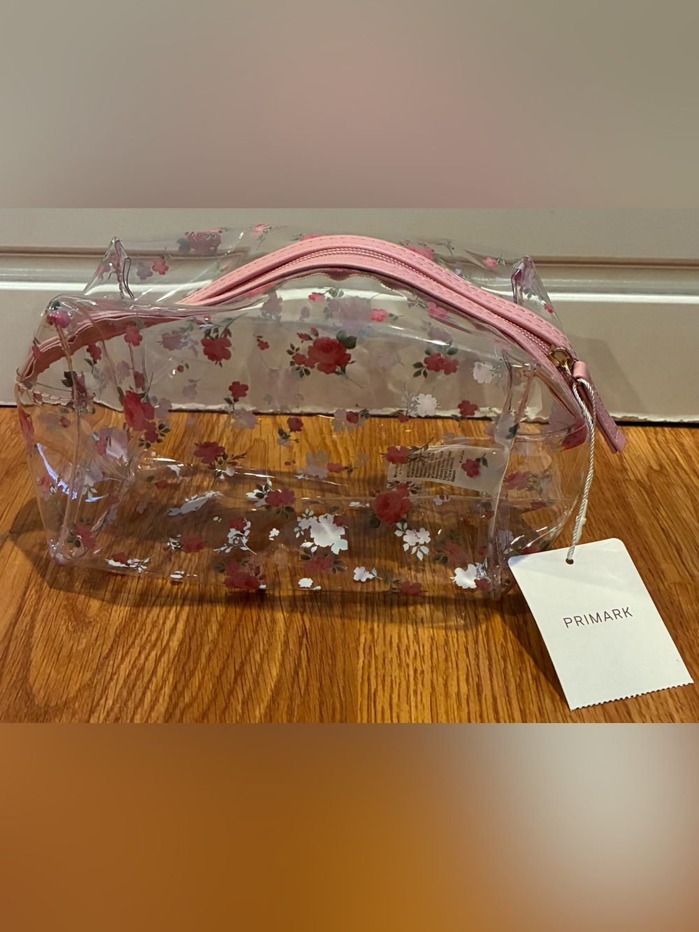 New Primark Light Pink Floral Clear Makeup Bag